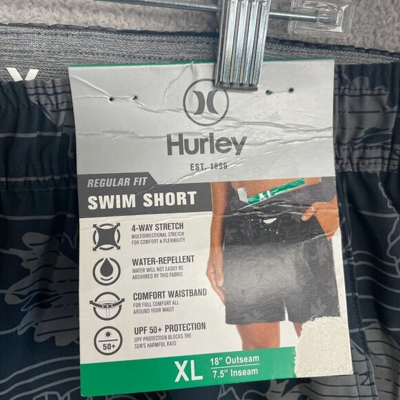 NEW Hurley Men's XL Black Floral Hawaiian Swim Shorts UPF 50+ - Picture 4 of 7